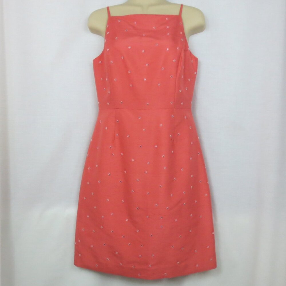 New Ann Taylor Dress Coral Sleeveless Silk Beaded Lined Fit & Flare Midi Size 4P